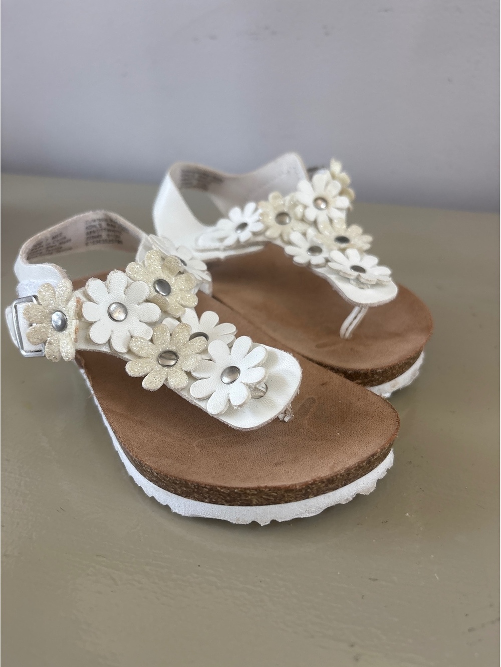 Jumping Beans Girls White Floral Embellished Sandals Size 7 Infant Toddler Shoes